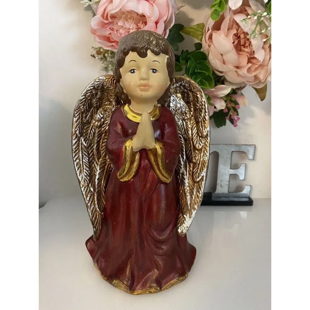 Vintage Hand Painted Ceramic Musical Angel Plays Hark The Harold Angel Sing 9